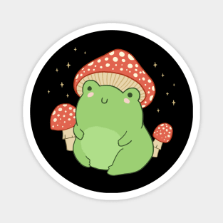 Cute Green Frog in Toadstool Hat, Chubby Cottagecore Aesthetic Frogge Magnet